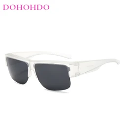 Vintage Half - Frame Polarized Sunglasses with Photochromic Black Lenses (Clear Gray)