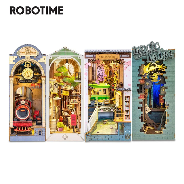 Robotime Rolife Book Nook DIY Dollhouse Furniture 4 Kinds Booknook Bookends  Model Kit with LED Light for Bookshelf Insert Decor - AliExpress