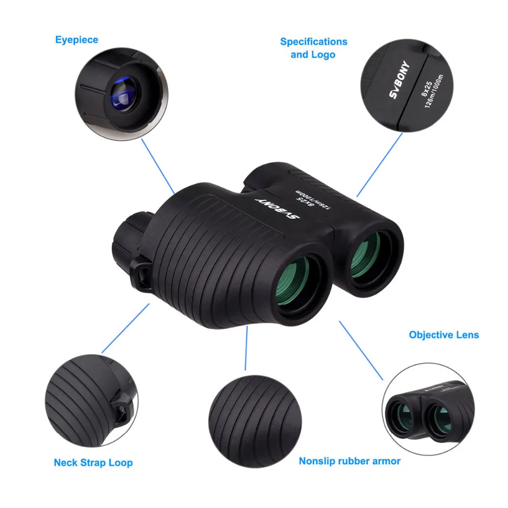 SVBONY 8x25 SV10 Binoculars Compact Fixed Focus Mini Portable Telescope Multi-coated Porro Prism for Outdoor Spoorts Games F9323 2