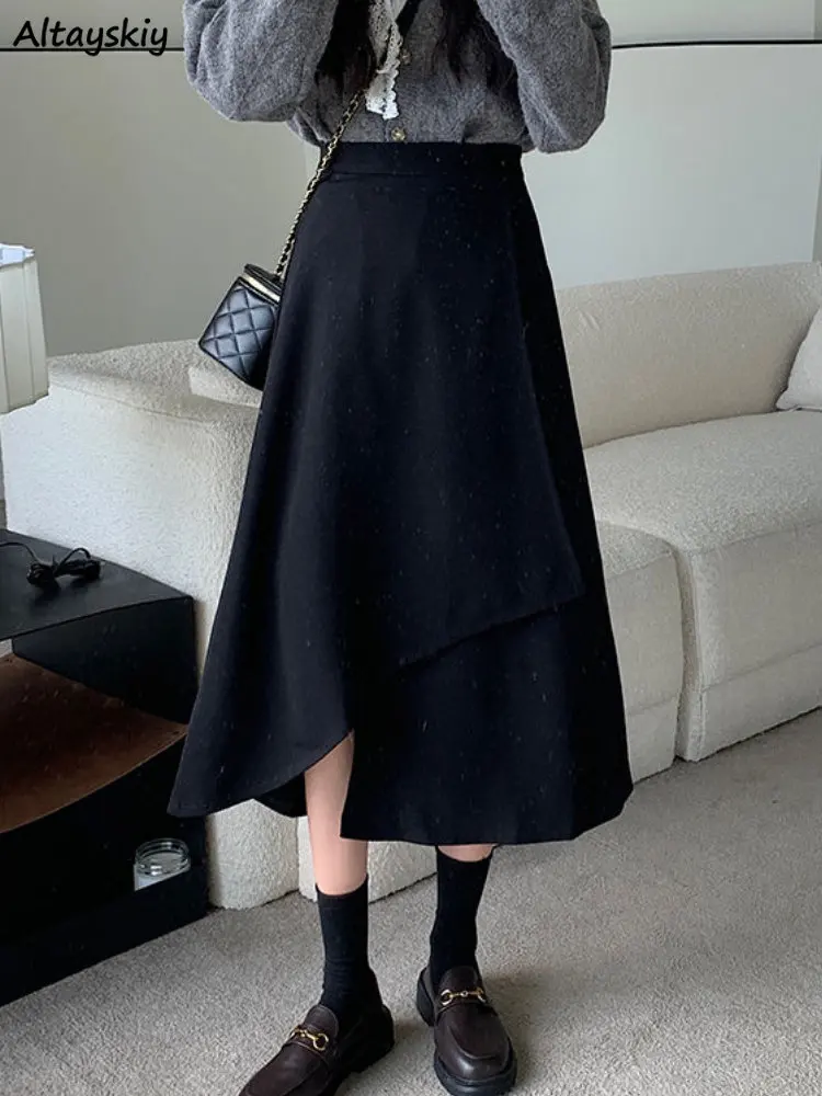 Gonne Donna Xs-4Xl Design Elegante Asimmetrico Tutto-Fiammifero Semplice Puro Moda Donna Midi Faldas Ulzzang Impero Autunno Tempo Libero