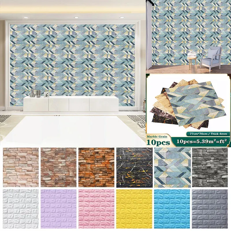

10Pcs 3D Wall Sticker Thick Imitation Brick Rock Cobblestone Wallpaper for Living Room Kids Bedroom Office Wall Luxury DIY Decor