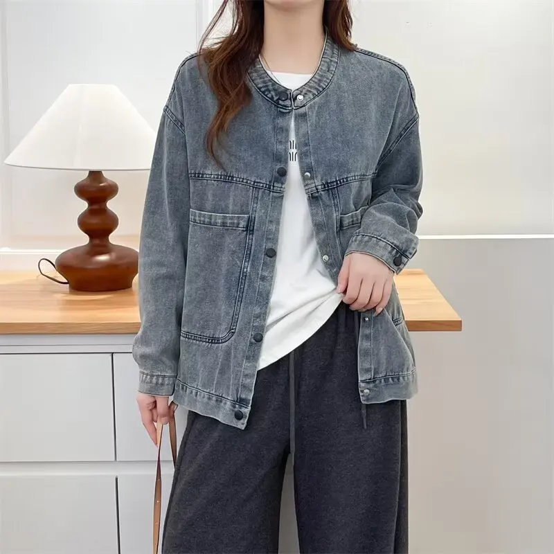 XXXXL Fashion Plus Size Women's Denim Jacket Autumn New Simple Casual And Versatile Retro Cardigan Coats 773