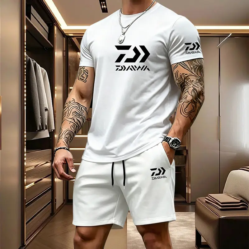 2026 Summer Men's Short Sleeved T-shirt Drawstring Shorts Set Breathable Outdoor Sports Set Men's Daily Fishing Suit - Image 13