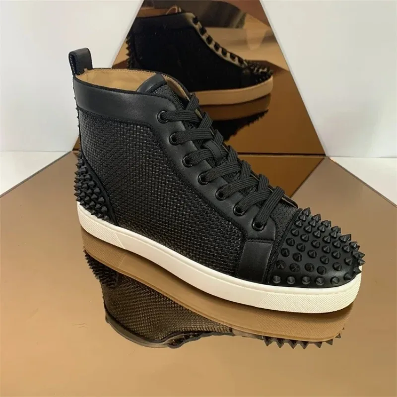 

Men's Shoes, Rivet Shoes, Designer Luxury Shoes, Breathable Woven High-top Casual Board Shoes with Red Soles for Men and Women