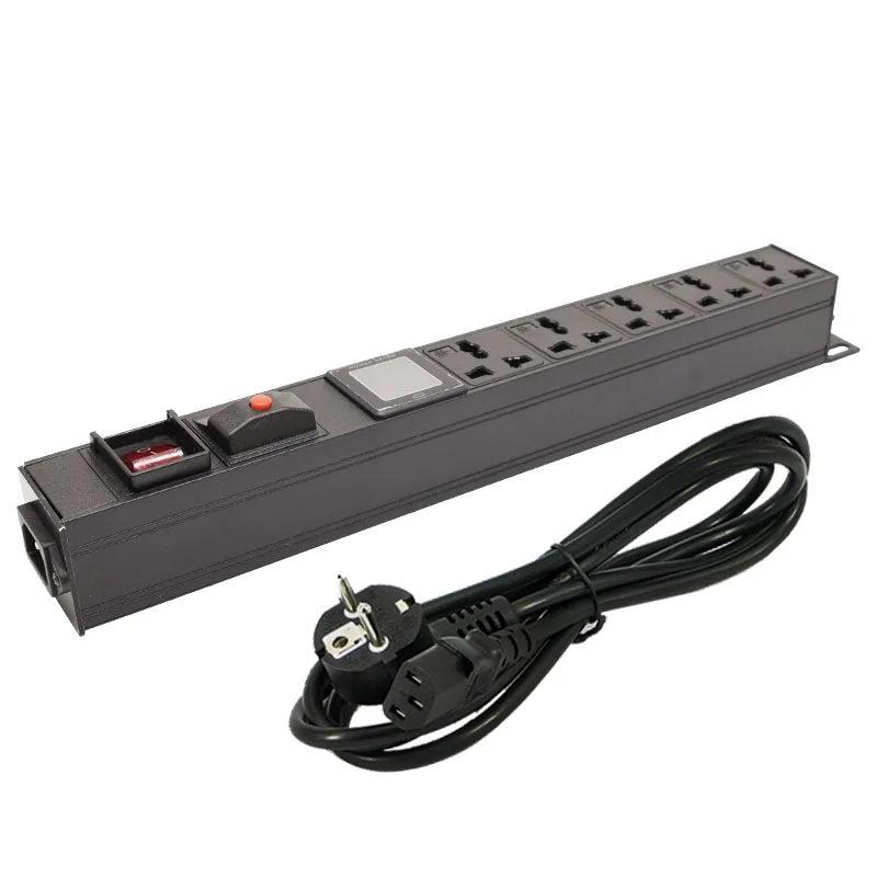 

PDU power strip стойка сетевого шкафа 5 розетка переменного тока 10 а универсальная розетка с защитой от перегрузки амперметра