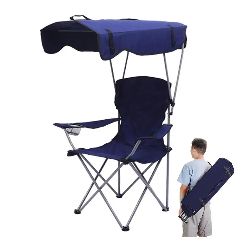 Folding Camping Chair Beach Chair Folding Camping Leisure Chair with Canopy Shade for Outdoor Fishing Festival Lawn Picnic