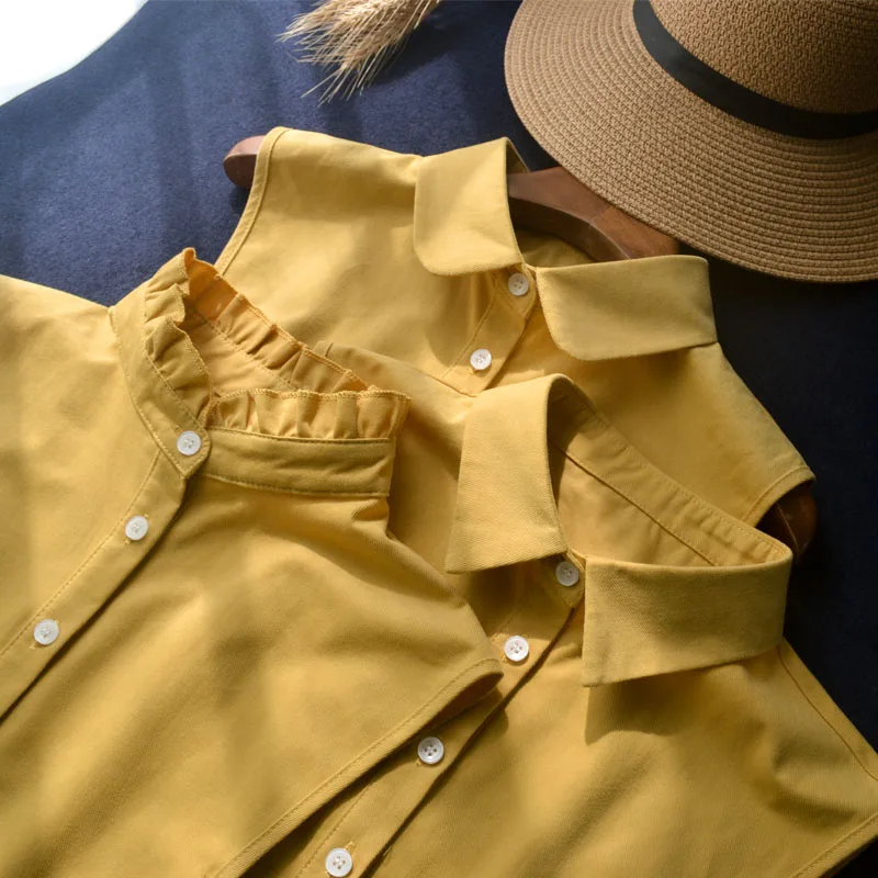 Yellow Cotton Fake Collar Women Blouse Shirt Decor False Collar Top Woman Detachable Collar Shirt Women Tie Removable Half Shirt