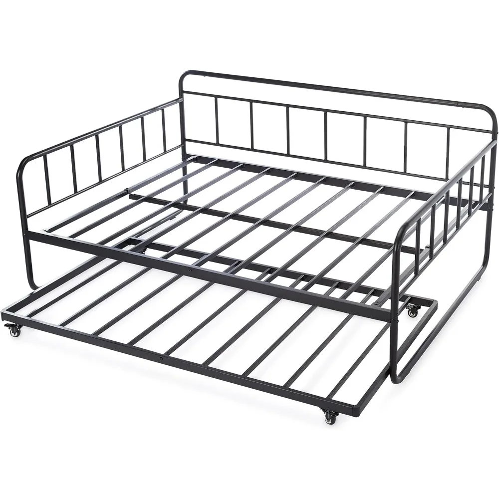 

Steel Slat Support Full Daybed and Twin Size Trundle Bed Frame Set, Black