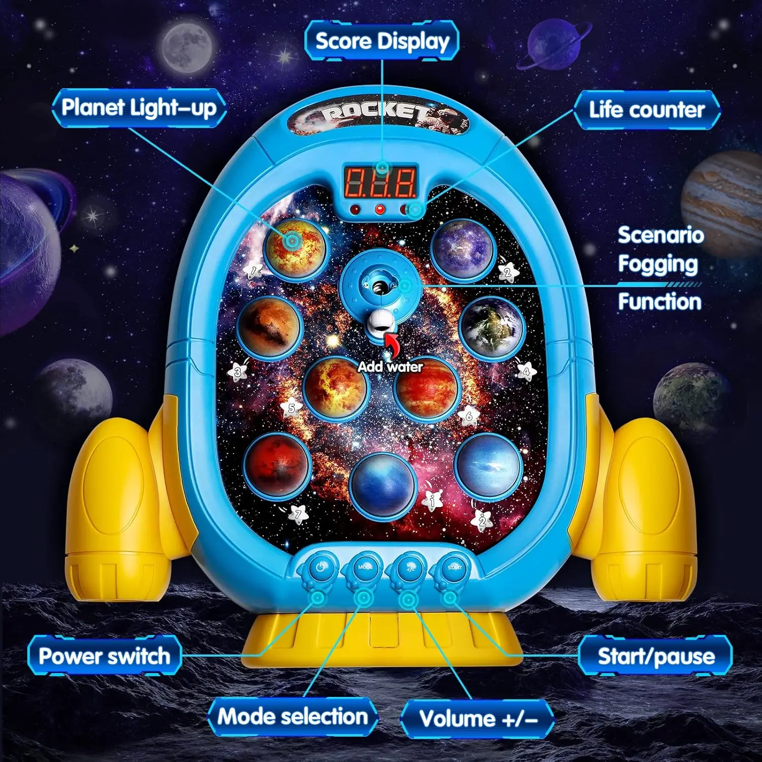 Whack Game Mole Toy for Toddler kids Large Universe Spray Game Machine Whack-a-Mole Toy with Spray Sounds & Light Halloween Gift 3