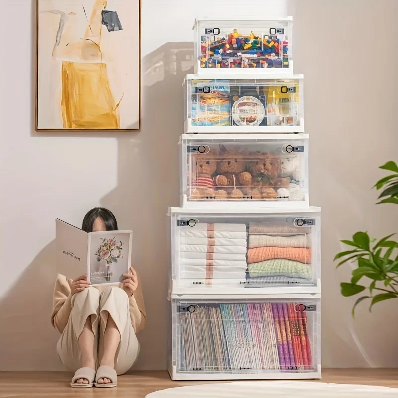 

1pc Plastic Storage Box, Foldable Transparent Storage Cabinet, Collapsible Storage Trunks, Large Capacity Storage Bins For Child