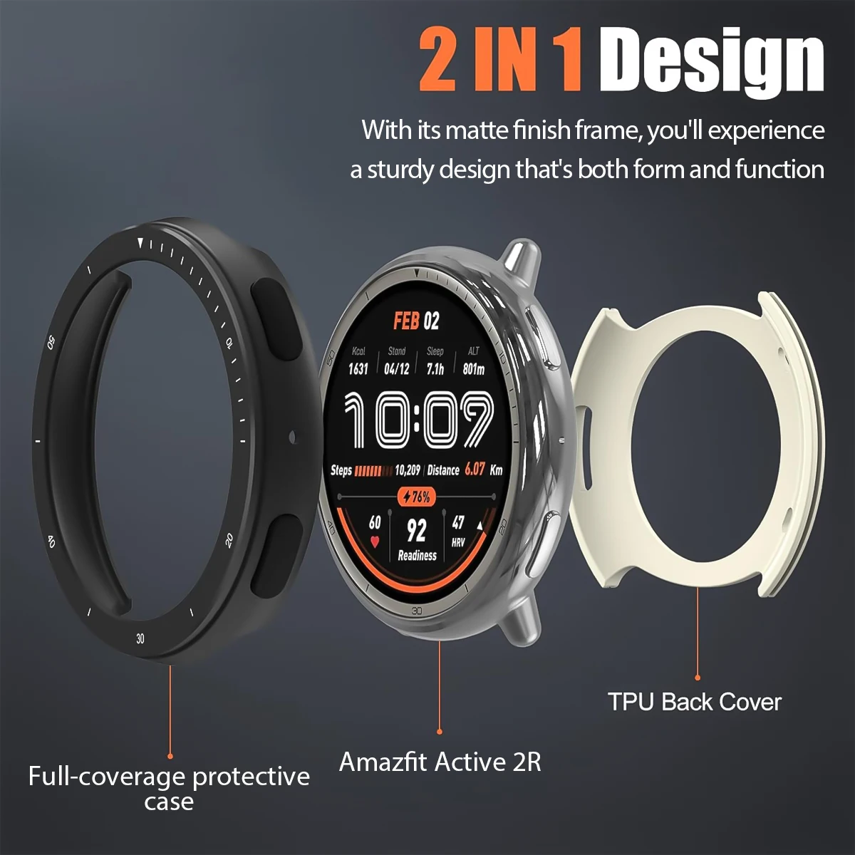 교체용 금속 시계 베젤 긁힘 방지 충격 방지 시계 케이스 쉘 Amazfit Active 2용 보호 스크린 프로텍터