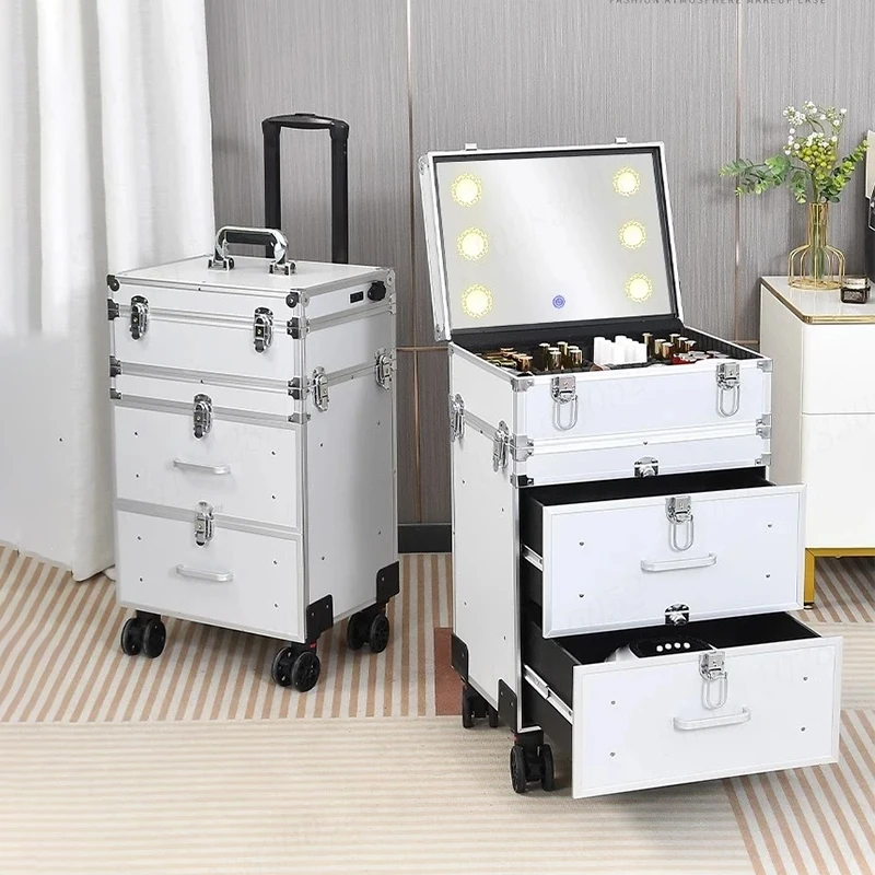 Makeup Artist Trolley Maquillage Professionnel Makeup Bag 3-in-1 Suitcase  Professional Manicure Large Rolling