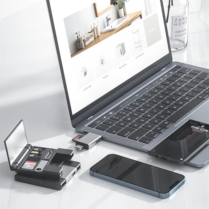 7-in-1 Multifunctional Card Reader Storage Box SD Card Micro SD Case OTG Adapter USB2.0 Type-C Adapter Storage Box