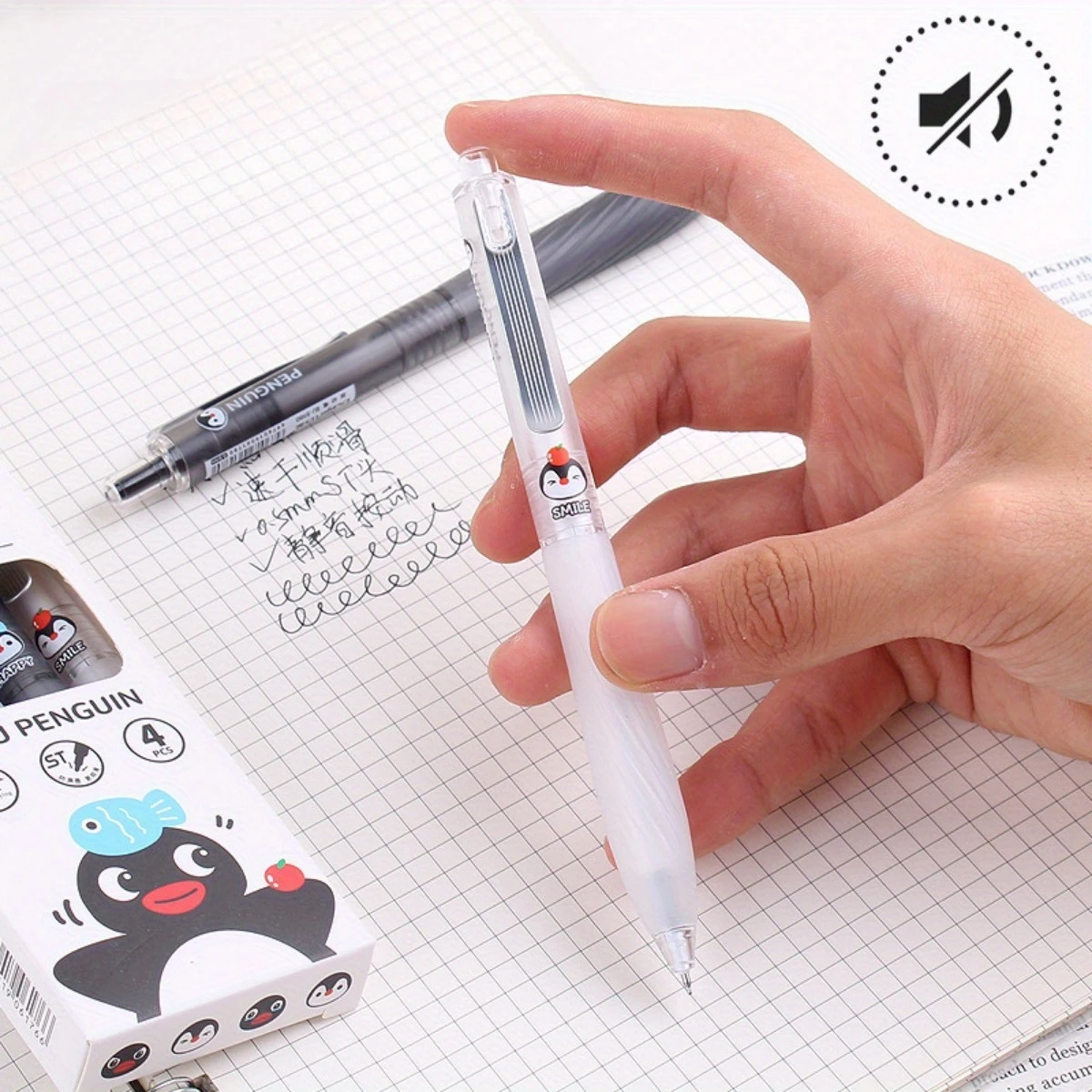 4pcs Black Ink Gel Pen，Penguin Pattern Design with Metal Clip, Smooth Writing, Durable and Comfortable for Office and Study Use 5
