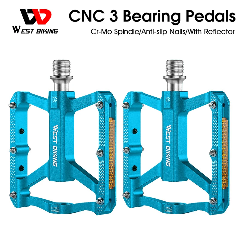 

WEST BIKING Aluminum Lightweight Pedals Bicycle 3 Bearings Flat Pedal with Reflector Road Bike Anti-Slip MTB Accessories
