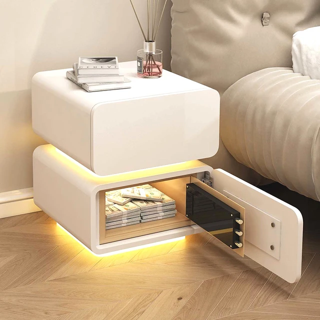 Table de chevet de luxe Premium avec lumière, chambre à coucher tendance, jolies tables de chevet avec compartiment Secret, meubles Criado Mudo Design 1