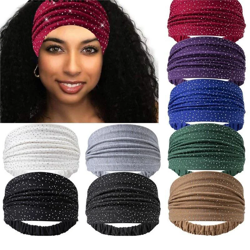 

Women’s Rhineston Wide Headbands Fashion Elastic Turban for Girls Yoga Sport Headwrap Soft Head Wrap Bandana Hair Accessory New