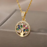 Collier arbre de vie pour femmes, en acier inoxydable, longue chaîne, pendentifs, tendance, ras du cou, bijoux esthétiques, 2023 1