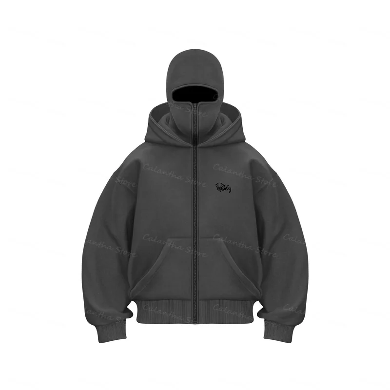 トップス BEEDEN B LOGO BALACLAVA ZIP UP TOPS New Men Balaclava Zip Hoodie Winter Warm Casual Sweatshirt with