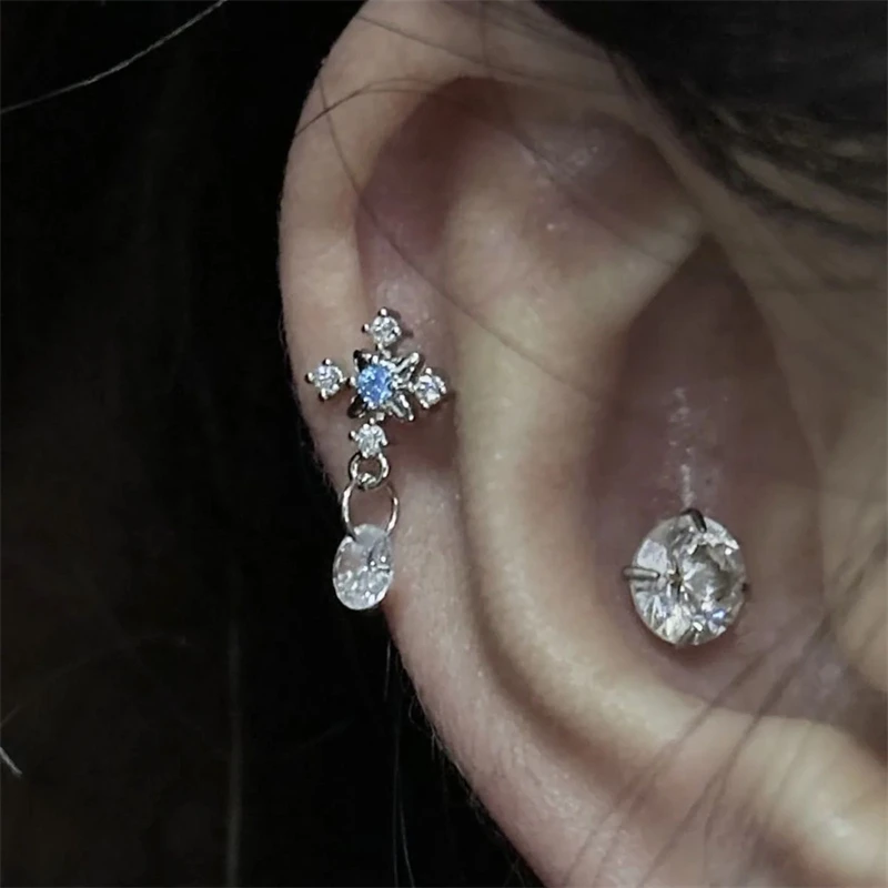1pcs Shiny Cross Zircon 316L Stainless Steel Ear Bone Nail Y2K Style Silver Color Earring For Women Cochlear Accessories