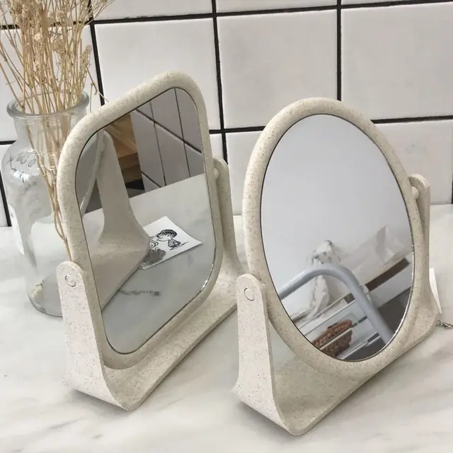Miroir de Maquillage de Bureau Pliable, Résistant à 360, Rotatif, Double Face, Princesse, Portable, avec Support, Carré, Rond, pour la Maison 1