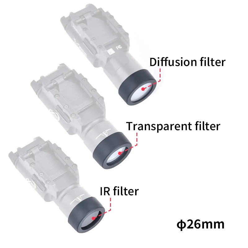 WADSN M300 M600 X300 X300V LED Customized Lens Protective Cover Flashlight Hunting scout Accessoriy Fit 25.4MM 26MM 28MM 30MM 3