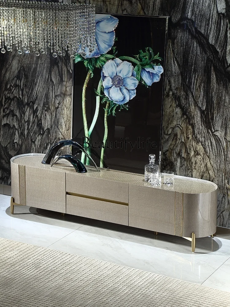

Modern Italian Mild Luxury Retro Solid Wood TV Cabinet Living Room Floor Cabinet High-End Design Furniture