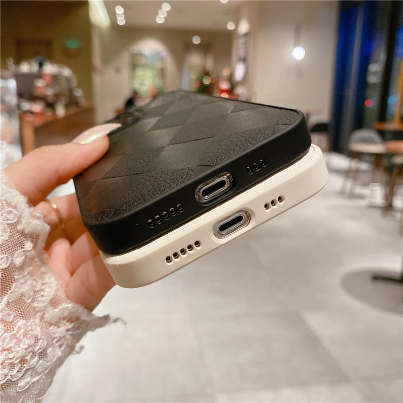 Korean Leather Texture Silicone Shockproof Case - Plain Original Design