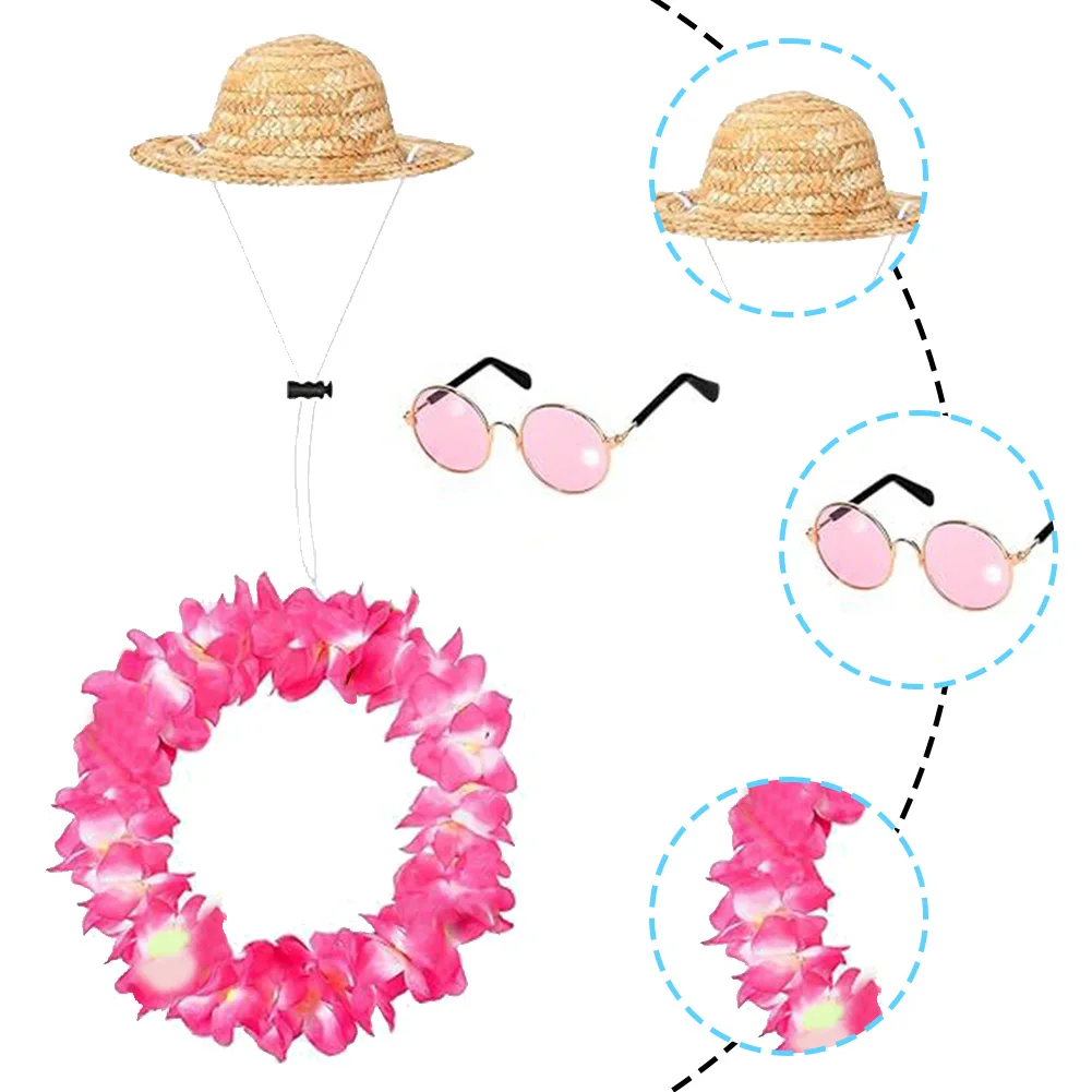 Summer Porch Goose Outfits Decorative Porch Goose Summer Costume Straw Hat and Hawaiian Lei Costume for 23/17in Goose Statue