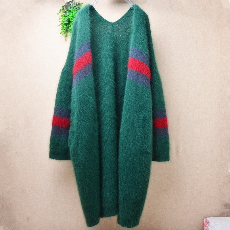 

Женский вязаный свитер свободного покроя, длинный свитер из ангорской шерсти с длинными рукавами, Осень-зима