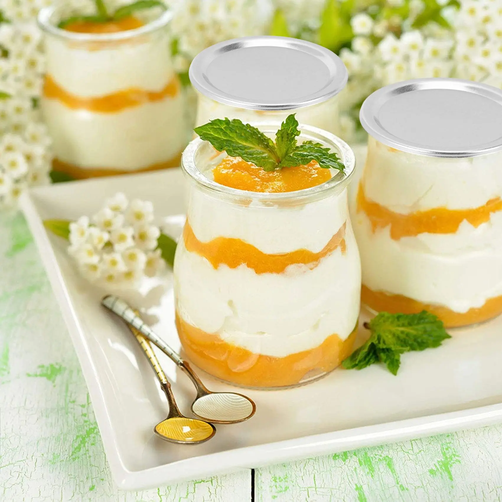 Regular Mouth 70MM Mason Jar Canning Lids Reusable Leak Proof Split-Type Silver Lids with Silicone Seals Rings 100 Pcs