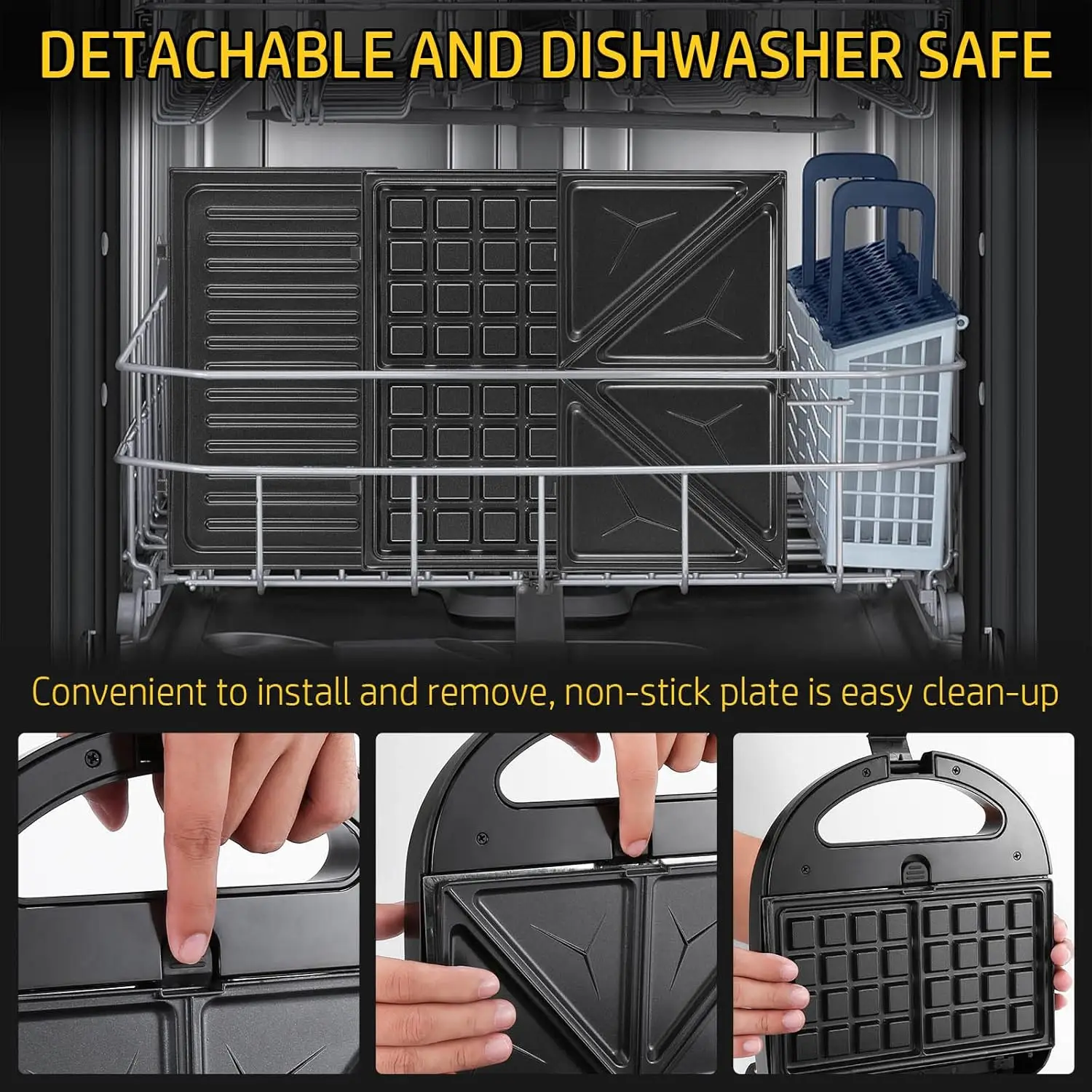 3 in1 Sandwich Maker Panini Press Waffle Iron Set with 3 Removable Non-Stick Plates 750 W Toaster Perfect for Sandwiches Grilled 5