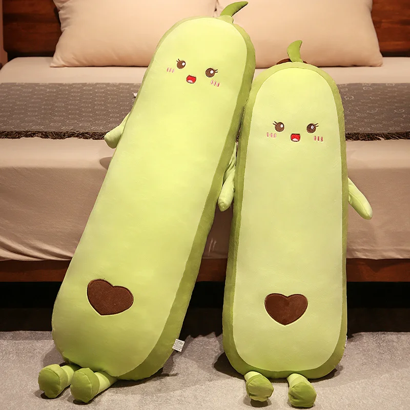 녹색 아보카도 긴 베개 박제 과일 봉제 봉제 봉제 머리 지지대 강화 하트 패턴, 귀여운 수면 동반 선물
