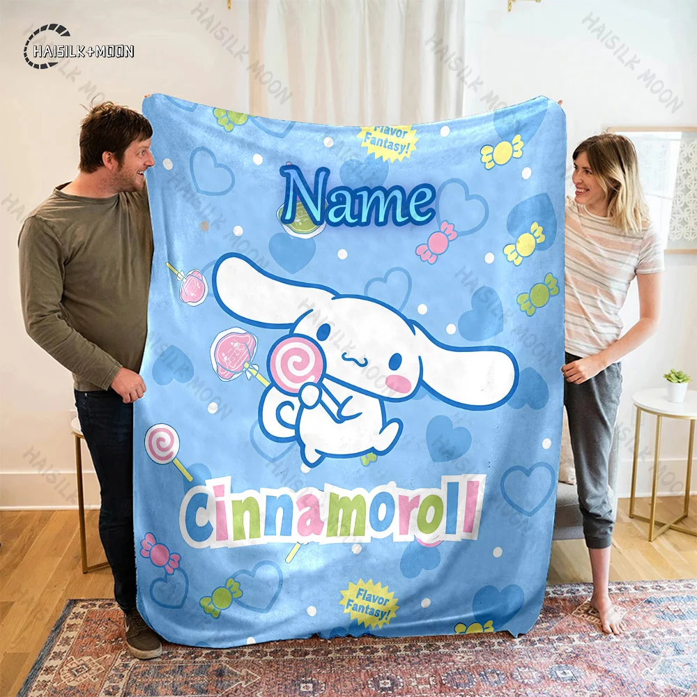 Custom Name Personalized Blanket Sanrio Cinnamoroll Fluffy Soft Flannel Sofa Adult Blanket Office Lunch Break Blanket Kid Gift 4