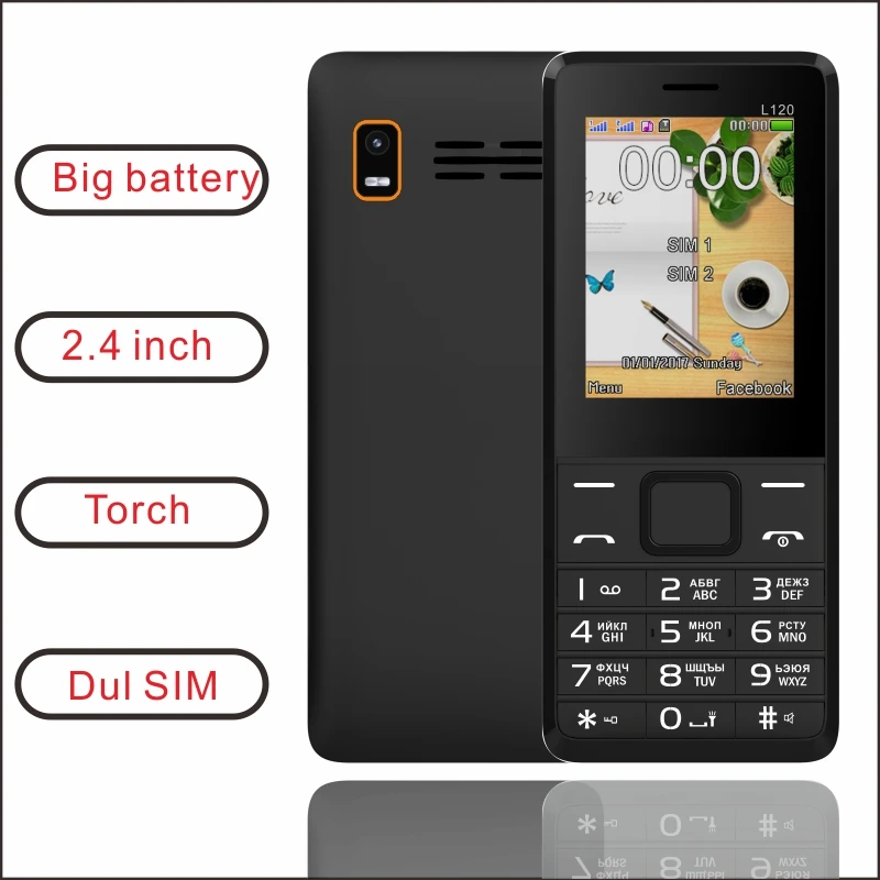 

EAOR 2G GMS 2.4 inch screen Feature Phone Dual SIM card 3000mAh big battrey Keypad bar Phone with strong light Torch