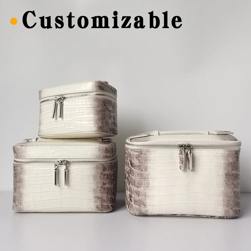 New Himalayan Color Makeup Bag Set with First Letter Embossing Genuine Leather Crocodile Texture Cosmetic Storage Case Make Up 2