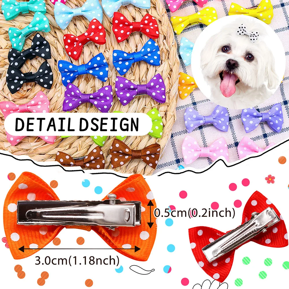 30Pcs Dot Pet Grooming Hair Clips Dog Cat Bows Hairpin Pet Girls Barrette for Small Dogs Supplies Pet Hair Grooming Accessories 2