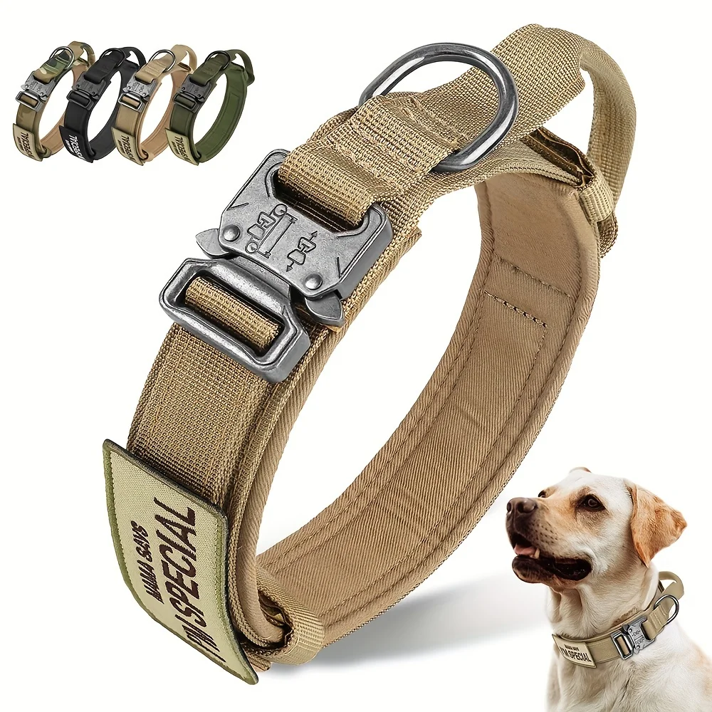 Heavy Duty Tactical Dog Collars with Handle Military Collar with Patch Outdoor Training and Walking for Medium and Large Dogs 2 Heavy Duty Tactical Dog Collars with Handle Military Collar with Patch Outdoor Training and Walking for Medium and Large Dogs 2