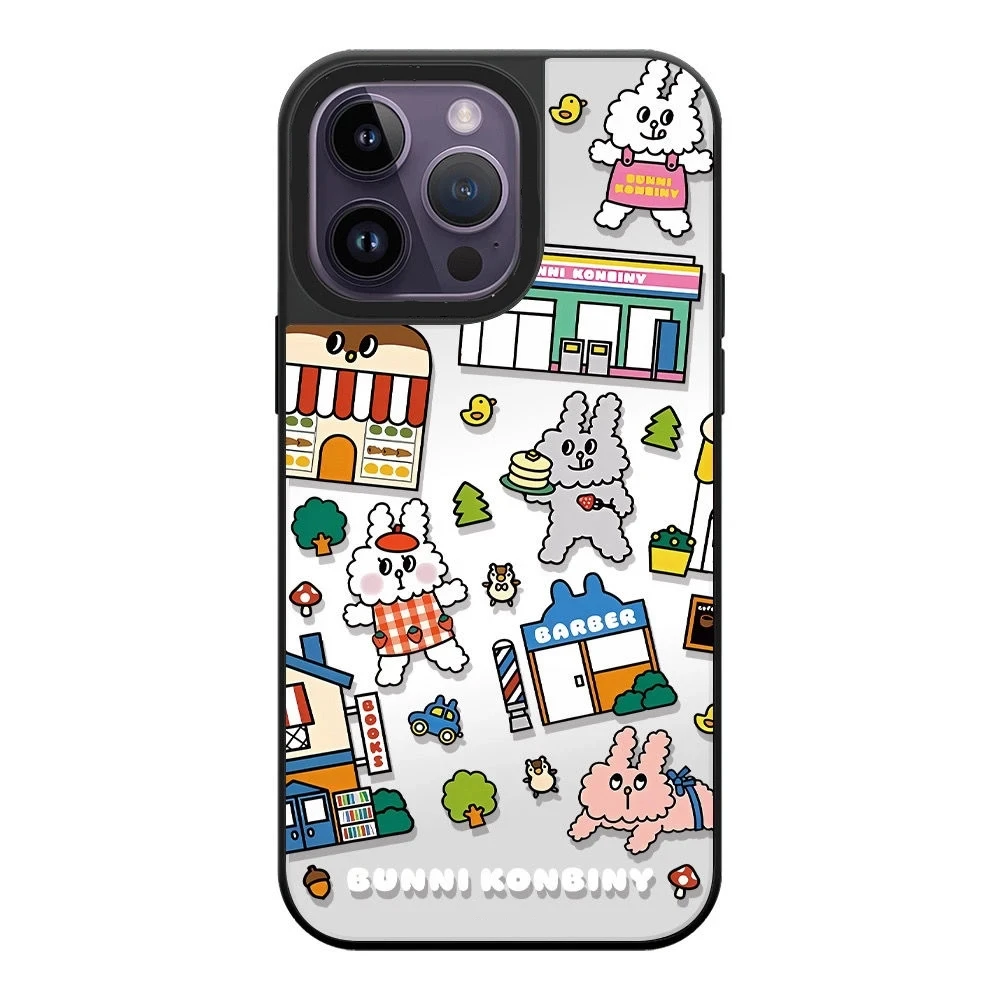 

Black Silver Mirror Surface Cartoon Rabbit Phone Case Cover for IPhone 11 12 13 14 15 Pro Max Case for IPhone 15 Pro