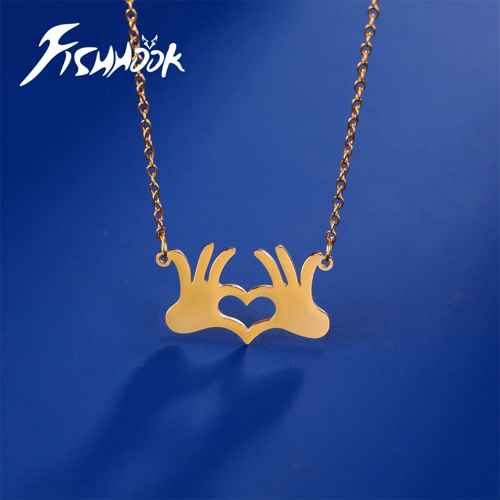 Fishhook Hand Heart Necklace Love Link Chain Gift For Woman Man Couple fishhook-hand-heart-necklace-love-link-chain-gift-for-woman-man-couple