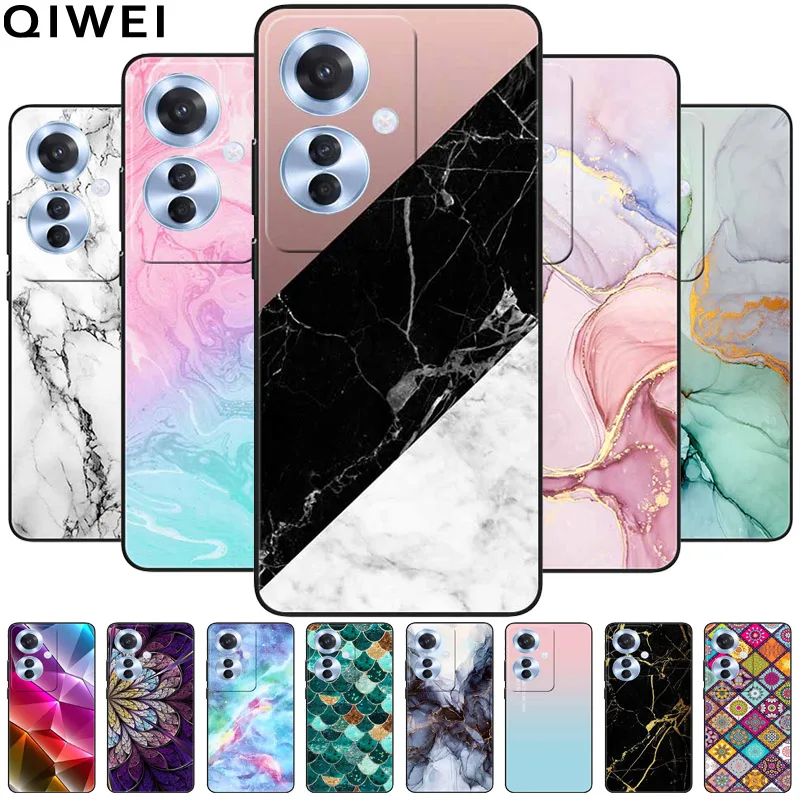 Black Marble Print Silicone Phone Cover - Fashionable Protective Shell and Soft TPU Case