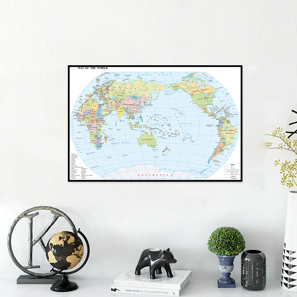 

594*420mm The World Map In English Canvas Frameless Waterproof Bedroom Home Decor Teaching School Supplies Horizontal Version