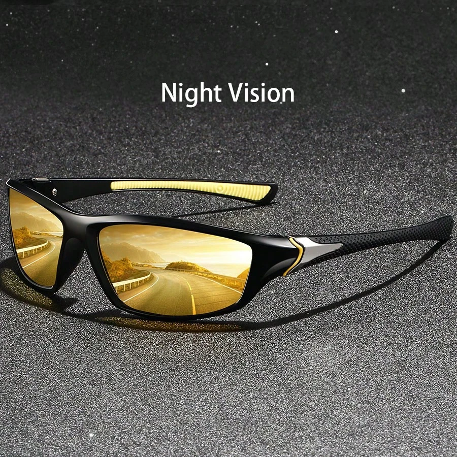 Modische gelbe Nachtsicht-Anti-Glare-Sonnenbrille, UV-Schutz, Polycarbonat, für Männer und Frauen, zum Fahren, Angeln, Strandbrille – Detail 5