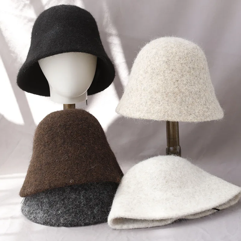 Wool Bucket Hat Women Vintage Fisherman Ha