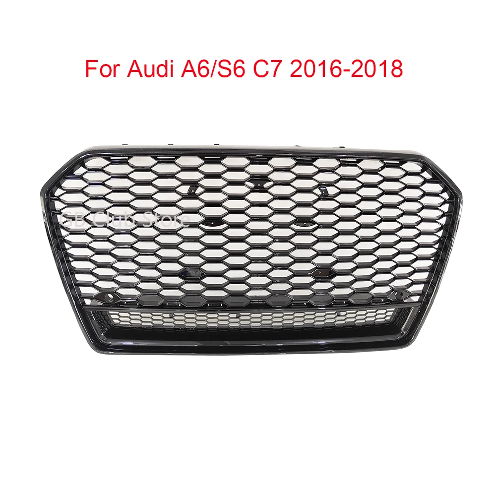 

For RS6 Style Front Sport Hex Mesh Honeycomb Hood Grill Black For Audi A6/S6 C7 Facelift 2016- 2018 Car Accessories No Emblem