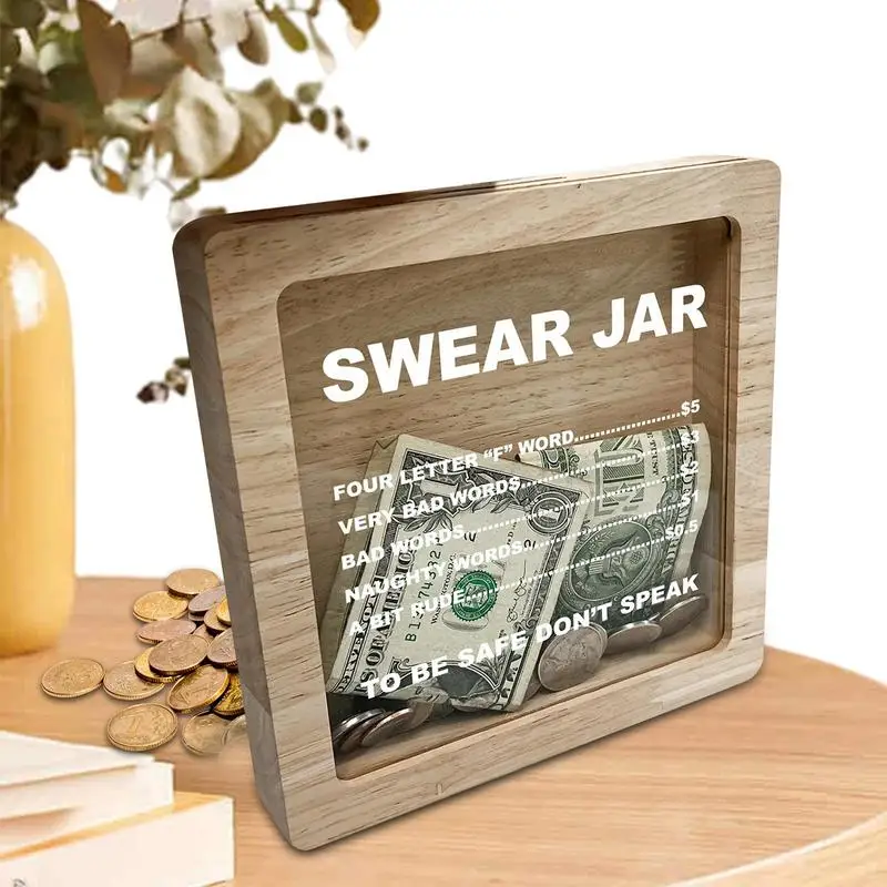 

Деревянная банка для денег, креативная прозрачная банка для хранения денег с невежливым языком для детей, подарок для взрослых, настольный домашний декор