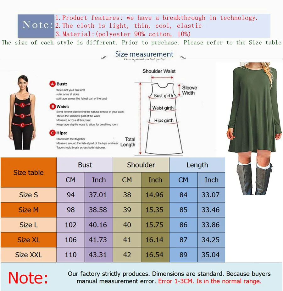 Womens Long Sleeve Swing Dress - Casual Solid Color Round Neck Autumn Winter