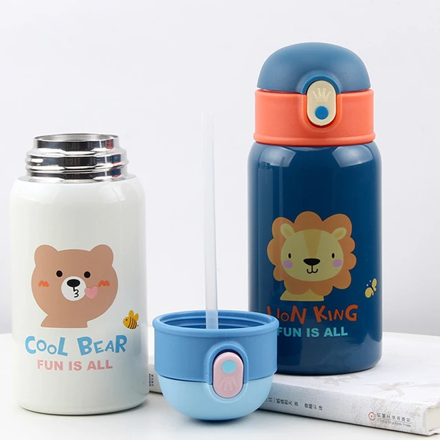 400ml Stainless Steel Thermal Water Bottle For Children Cute Cartoon  Thermos Mug With Straw Leak-Proof Insulated Cup Drinkware - AliExpress