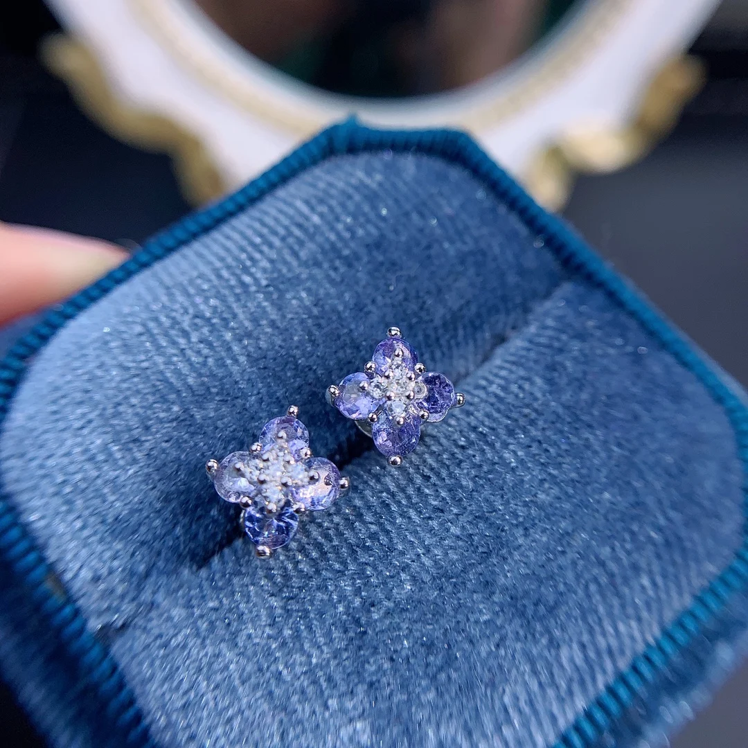 New Fine Jewelry 3mm Natural Tanzanite Earring Silver 925  Earings for Women Daily Wear 4