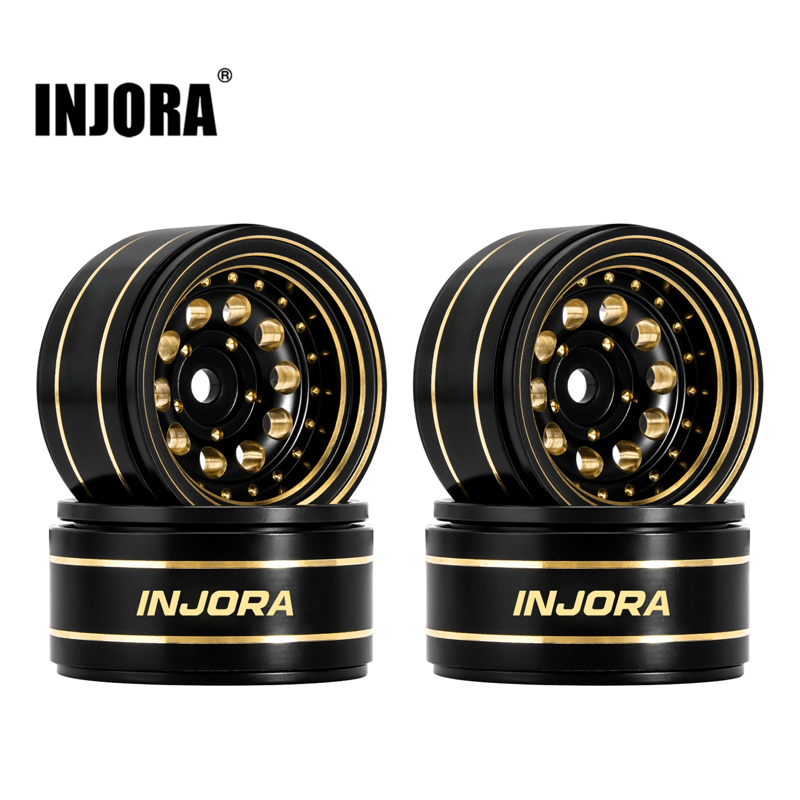 INJORA 39g Black Coating Brass 1.0" Beadlock Wheel Rims for 1/24 1/18 RC Crawler Car Axial SCX24 AX24 TRX4M FCX24 (W1008)